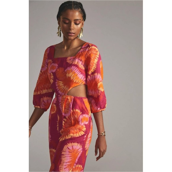 Farm Rio Tie Back Side Cut Printed Linen Jumpsuit - Size Small - Picture 4 of 16